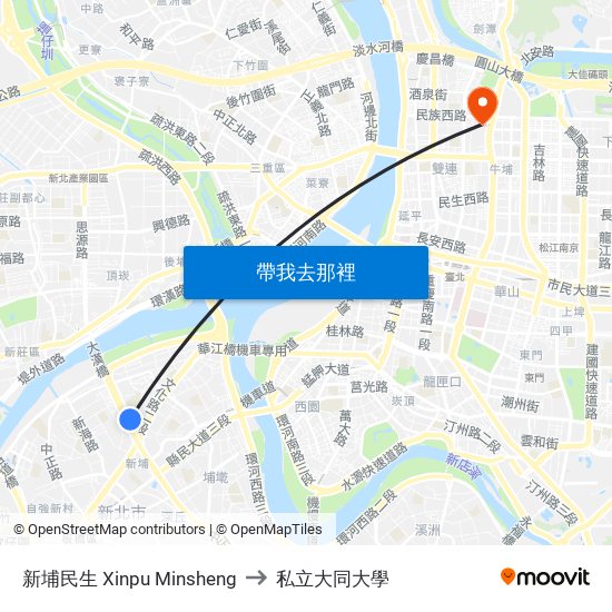 新埔民生 Xinpu Minsheng to 私立大同大學 map