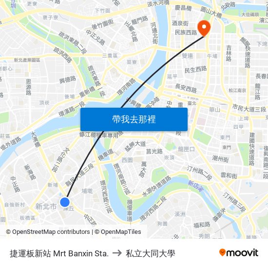 捷運板新站 Mrt Banxin Sta. to 私立大同大學 map