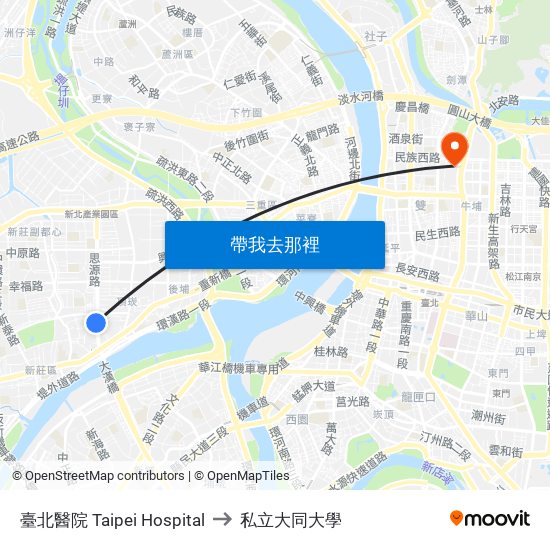 臺北醫院 Taipei Hospital to 私立大同大學 map