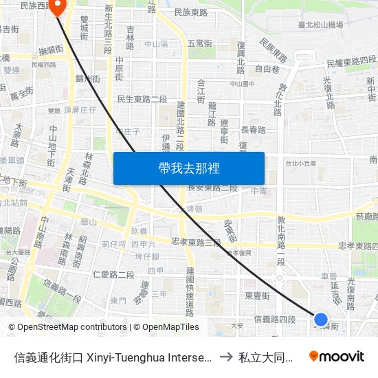 信義通化街口 Xinyi-Tuenghua Intersection to 私立大同大學 map