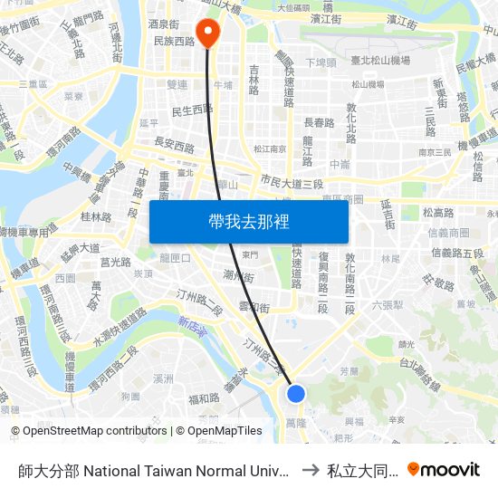 師大分部 National Taiwan Normal University Branch to 私立大同大學 map