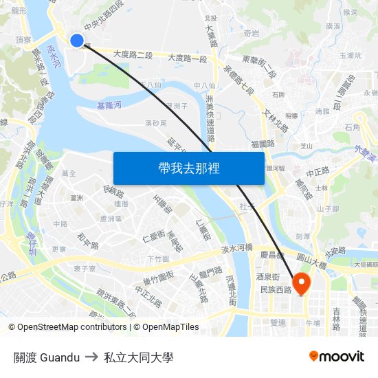 關渡 Guandu to 私立大同大學 map