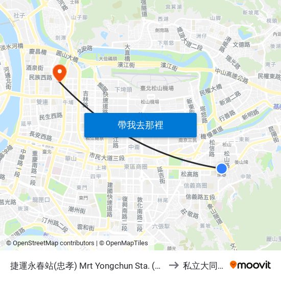 捷運永春站(忠孝) Mrt Yongchun Sta. (Zhongxiao) to 私立大同大學 map