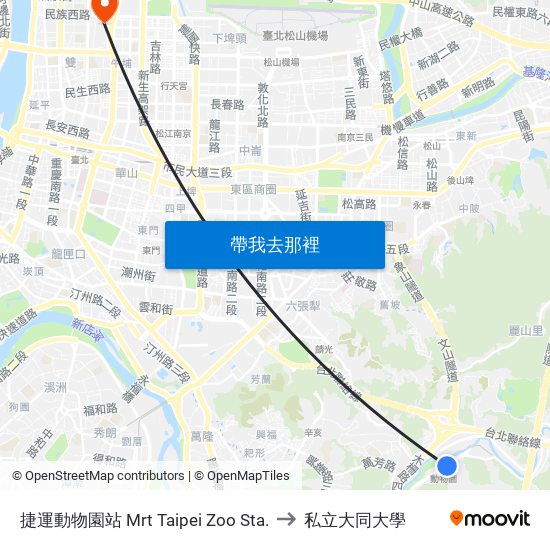 捷運動物園站 Mrt Taipei Zoo Sta. to 私立大同大學 map