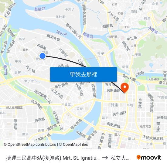 捷運三民高中站(復興路) Mrt. St. Ignatius High School to 私立大同大學 map