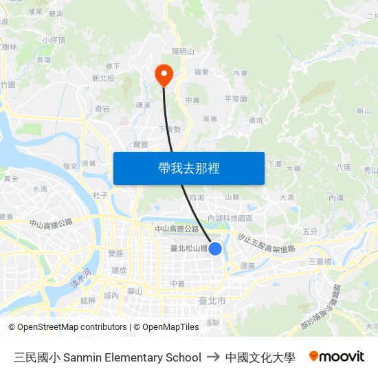 三民國小 Sanmin Elementary School to 中國文化大學 map