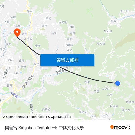 興善宮 Xingshan Temple to 中國文化大學 map