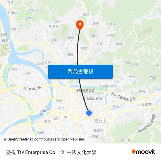 臺視 Ttv Enterprise Co. to 中國文化大學 map