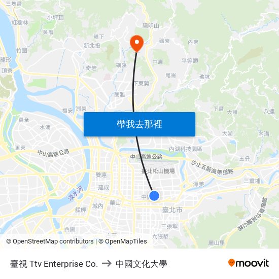 臺視 Ttv Enterprise Co. to 中國文化大學 map