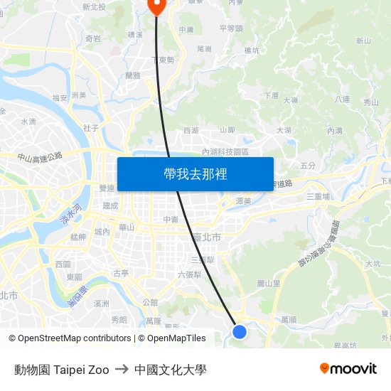 動物園 Taipei Zoo to 中國文化大學 map