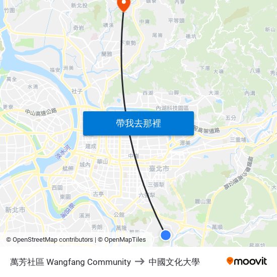 萬芳社區 Wangfang Community to 中國文化大學 map
