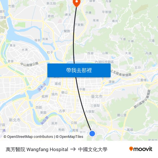 萬芳醫院 Wangfang Hospital to 中國文化大學 map