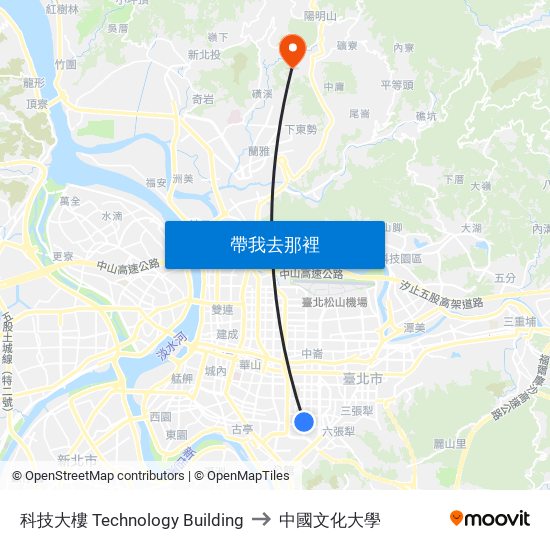 科技大樓 Technology Building to 中國文化大學 map
