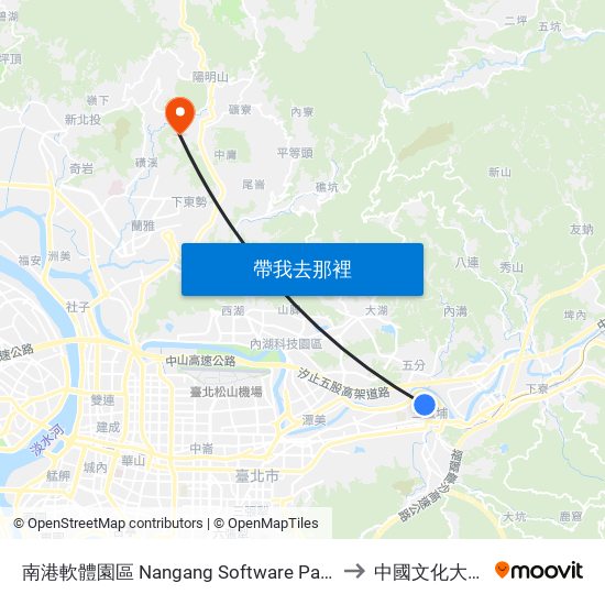 南港軟體園區 Nangang Software Park to 中國文化大學 map