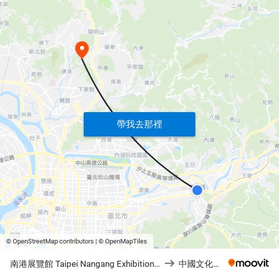 南港展覽館 Taipei Nangang Exhibition Center to 中國文化大學 map