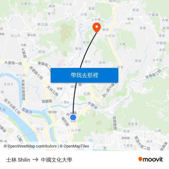 士林 Shilin to 中國文化大學 map