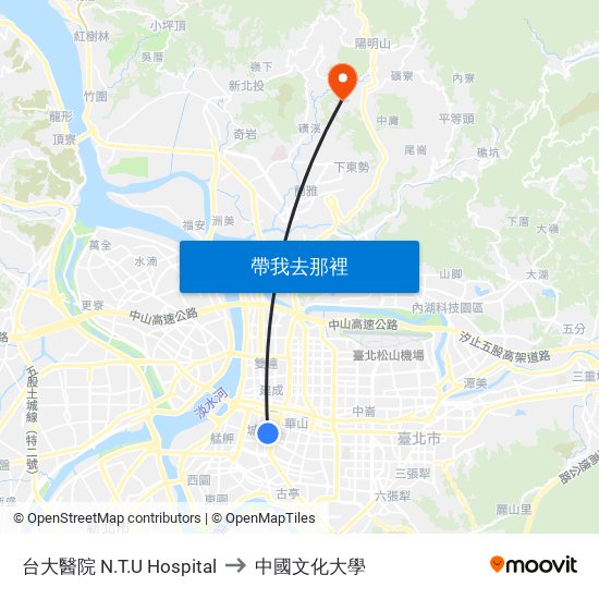 台大醫院 N.T.U Hospital to 中國文化大學 map