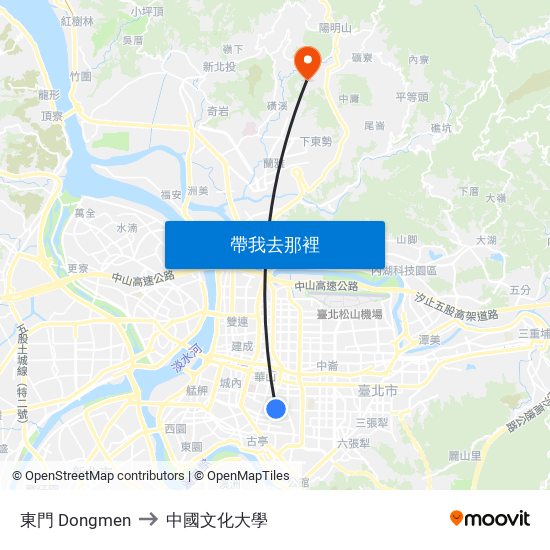 東門 Dongmen to 中國文化大學 map