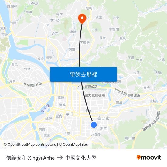 信義安和 Xingyi Anhe to 中國文化大學 map