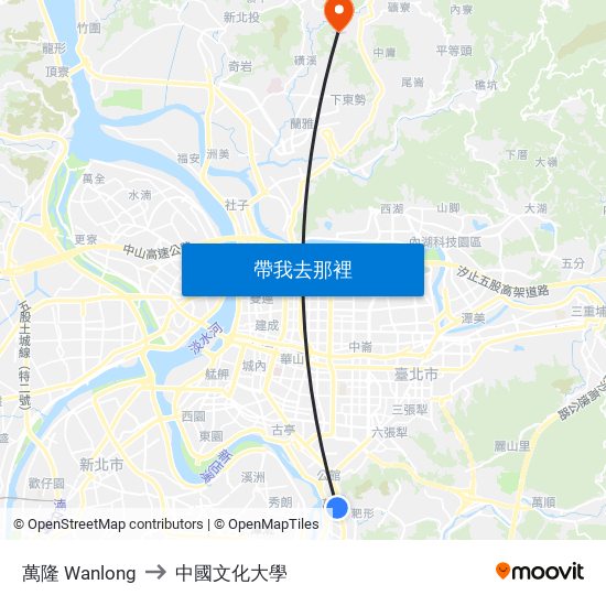 萬隆 Wanlong to 中國文化大學 map