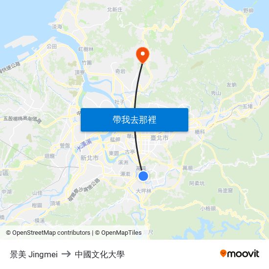 景美 Jingmei to 中國文化大學 map