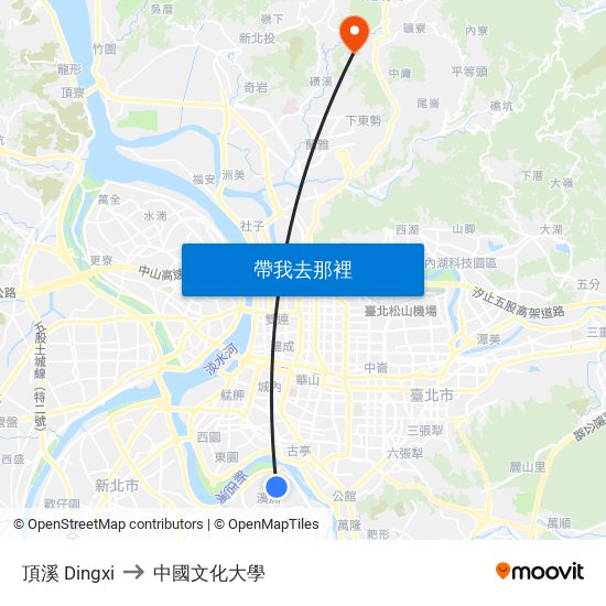 頂溪 Dingxi to 中國文化大學 map