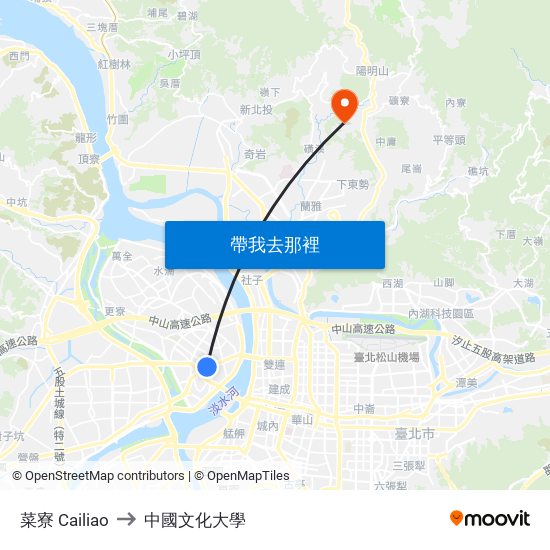 菜寮 Cailiao to 中國文化大學 map