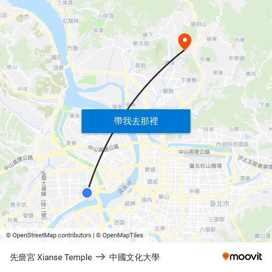 先嗇宮 Xianse Temple to 中國文化大學 map