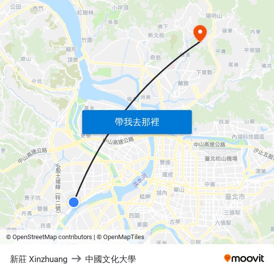 新莊 Xinzhuang to 中國文化大學 map