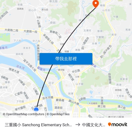 三重國小 Sanchong Elementary School to 中國文化大學 map