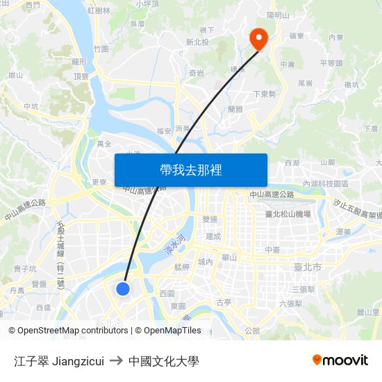 江子翠 Jiangzicui to 中國文化大學 map