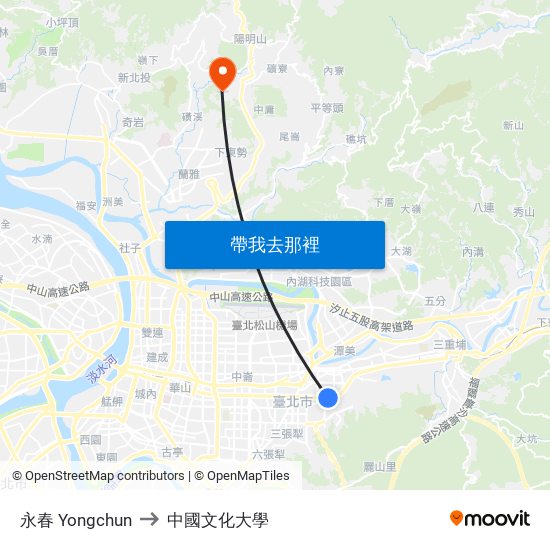 永春 Yongchun to 中國文化大學 map