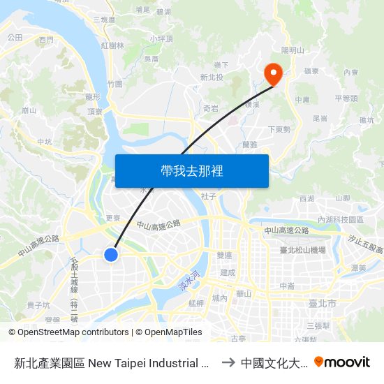 新北產業園區 New Taipei Industrial Park to 中國文化大學 map