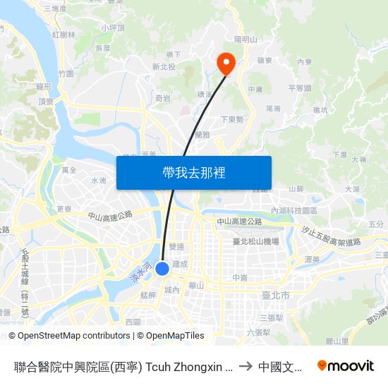 聯合醫院中興院區(西寧) Tcuh Zhongxin Branch (Xining) to 中國文化大學 map