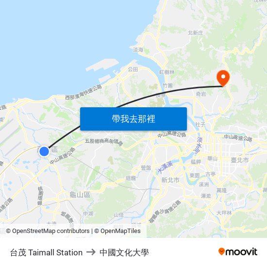 台茂 Taimall Station to 中國文化大學 map