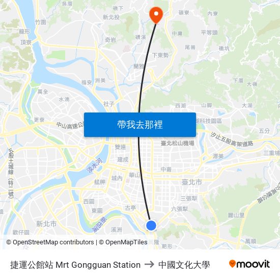 捷運公館站 Mrt Gongguan Station to 中國文化大學 map