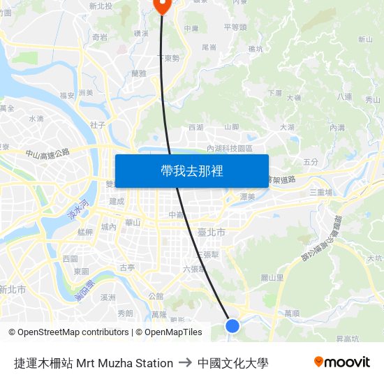 捷運木柵站 Mrt Muzha Station to 中國文化大學 map
