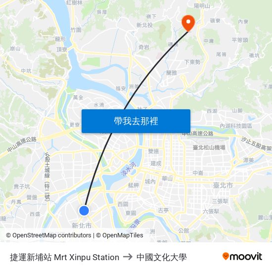 捷運新埔站 Mrt Xinpu Station to 中國文化大學 map