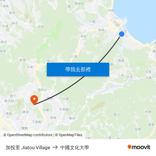 加投里 Jiatou Village to 中國文化大學 map