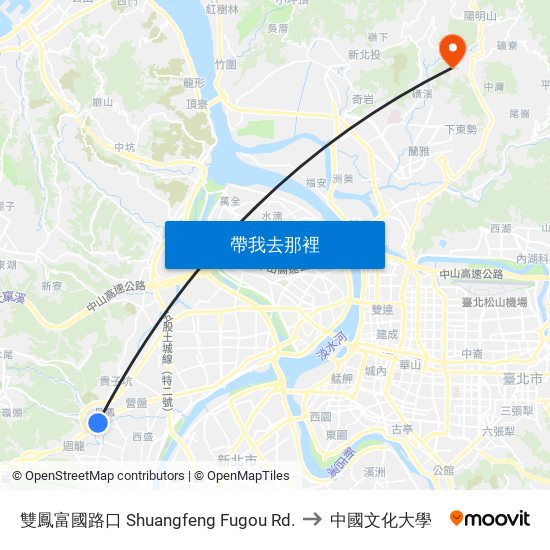 雙鳳富國路口 Shuangfeng Fugou Rd. to 中國文化大學 map