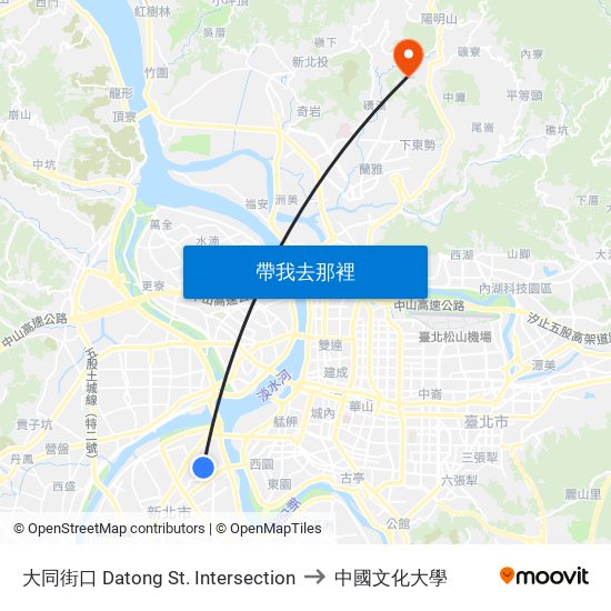 大同街口 Datong St. Intersection to 中國文化大學 map