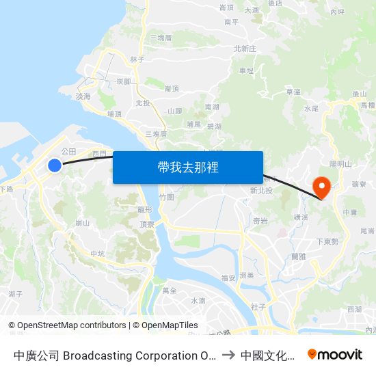 中廣公司 Broadcasting Corporation Of China to 中國文化大學 map