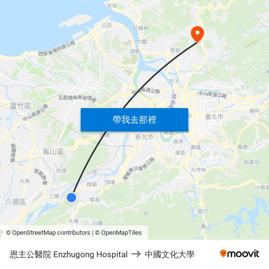 恩主公醫院 Enzhugong Hospital to 中國文化大學 map