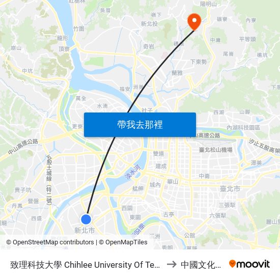 致理科技大學 Chihlee University Of Technology to 中國文化大學 map