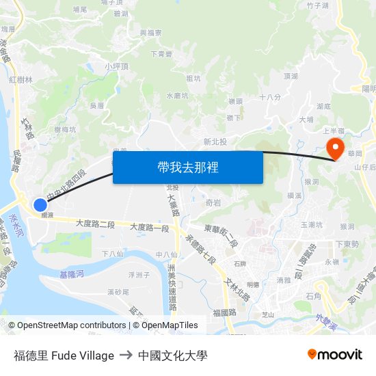 福德里 Fude Village to 中國文化大學 map