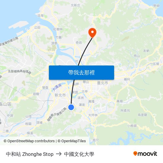 中和站 Zhonghe Stop to 中國文化大學 map