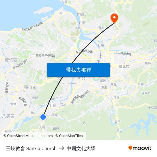 三峽教會 Sanxia Church to 中國文化大學 map