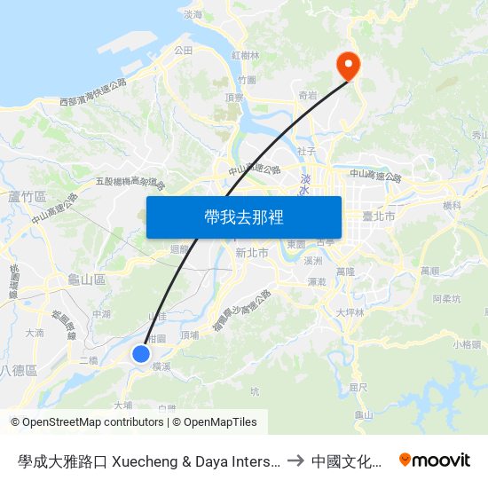 學成大雅路口 Xuecheng & Daya Intersection to 中國文化大學 map