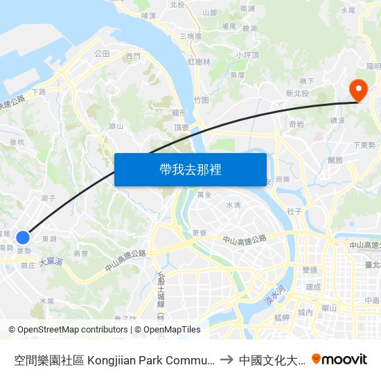空間樂園社區 Kongjiian Park Community to 中國文化大學 map