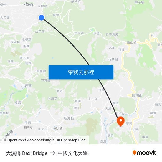大溪橋 Daxi Bridge to 中國文化大學 map